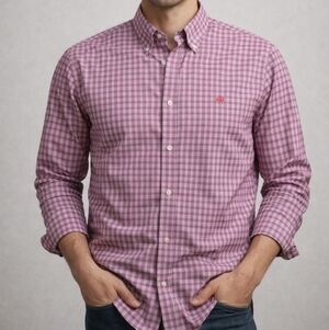 Brooks Brothers Regent Fit Mens XL Mauve Plaid Non-Iron Button Down Long Sleeve